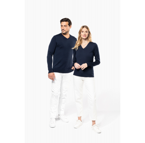 Jersey lana merina cuello de pico mujer