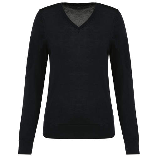 black Jersey lana merina cuello de pico mujer