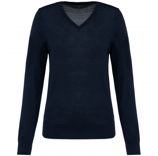 deep navy Jersey lana merina cuello de pico mujer