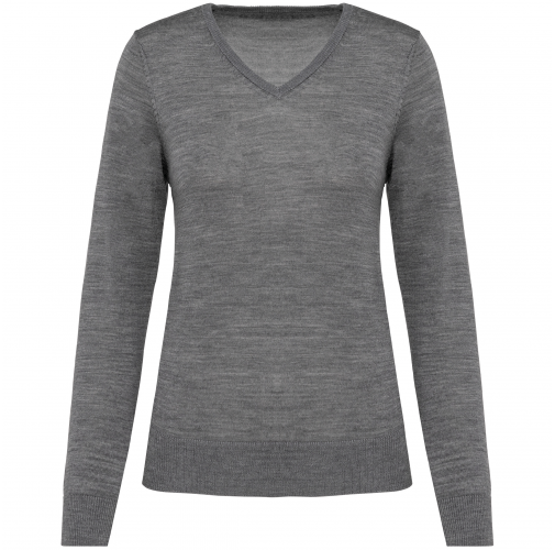 grey heather Jersey lana merina cuello de pico mujer