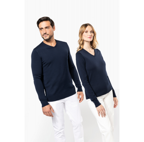 Jersey lana merina cuello de pico mujer