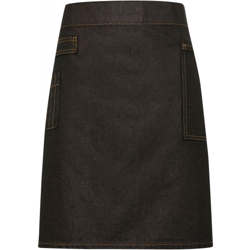 black / tan denim Delantal Semi-largo