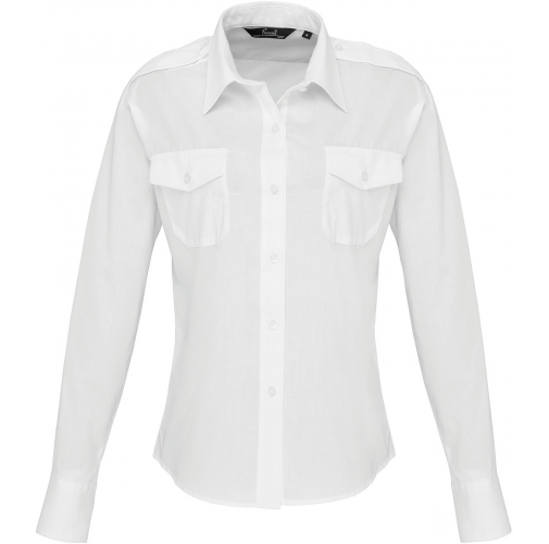 white Camisa Piloto manga larga mujer
