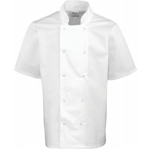 white Chaqueta de cocina botones a presión manga corta
