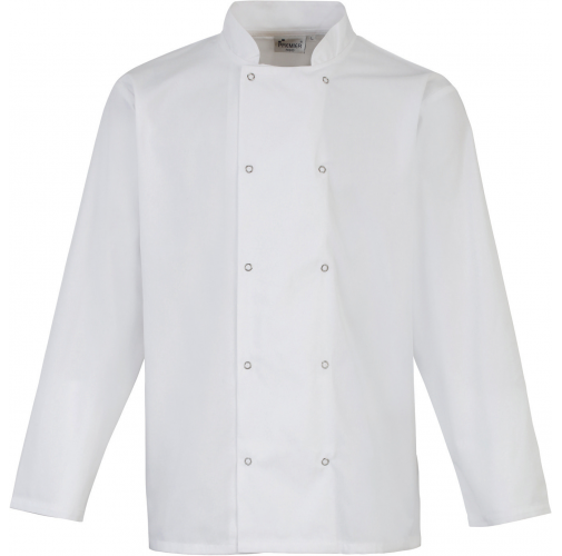 white Chaqueta de cocina botones a presión manga larga