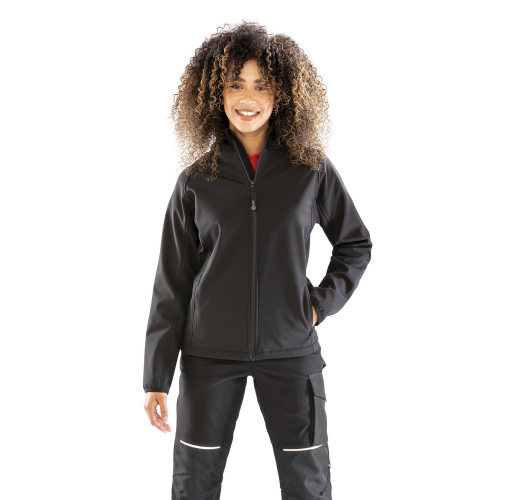 black Chaqueta softshell reciclada de 3 capas con capucha mujer<br/>