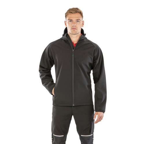 black Chaqueta softshell reciclada de 3 capas con capucha hombre