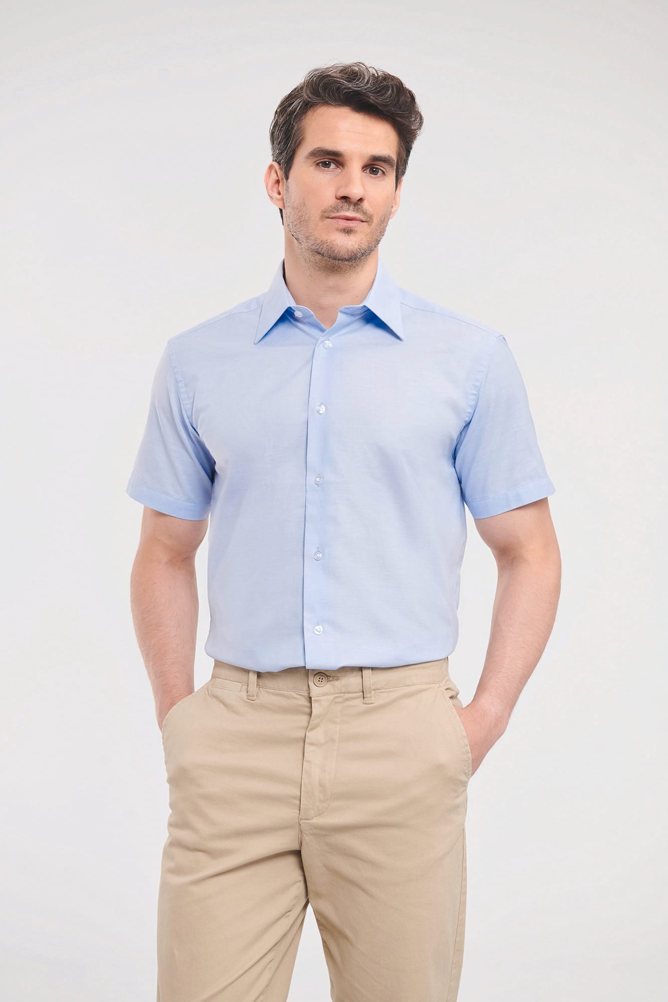 Camisa entallada de hombre de tejido oxford manga corta