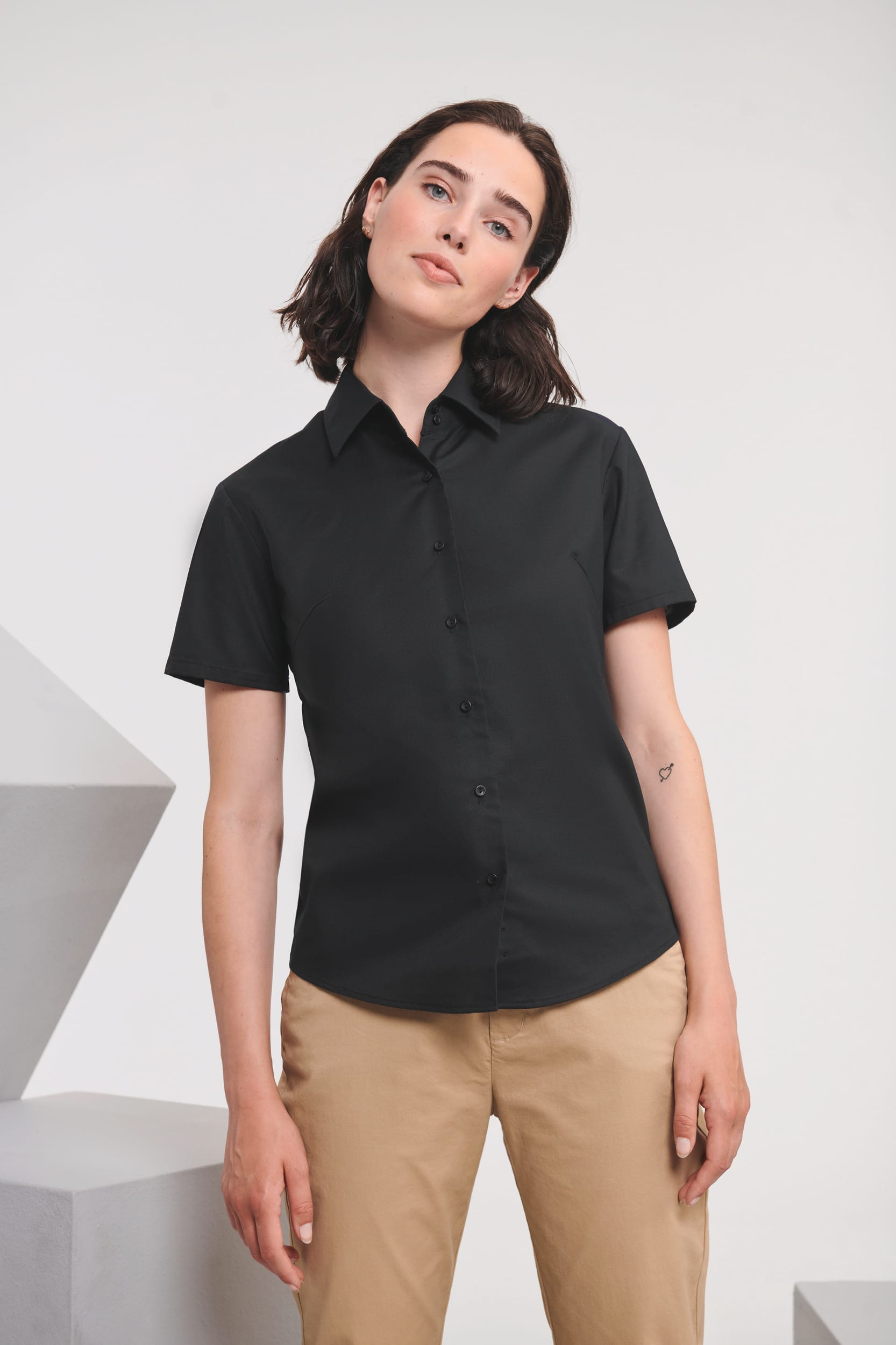 Camisa Oxford manga corta mujer