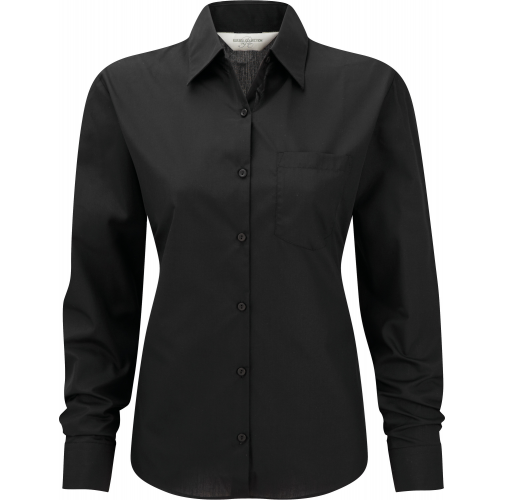 black Camisa Popelina de polialgodón manga larga mujer