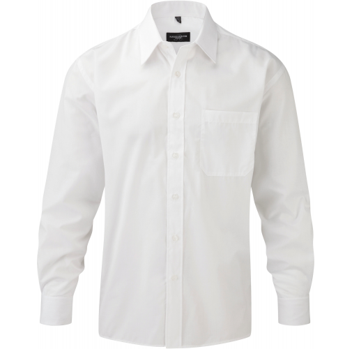 white Camisa Popelina de polialgodón manga larga hombre