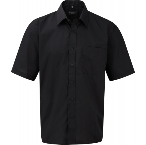 black Camisa Popelina de polialgodón manga corta hombre