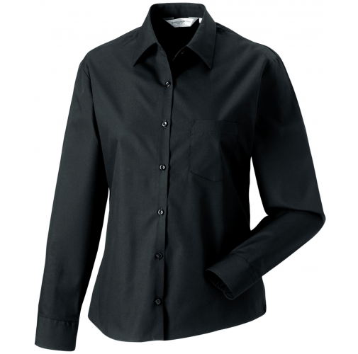 black Camisa Popelina de algodón puro manga larga mujer