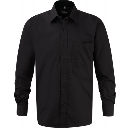black Camisa Popelina de algodón puro manga larga hombre