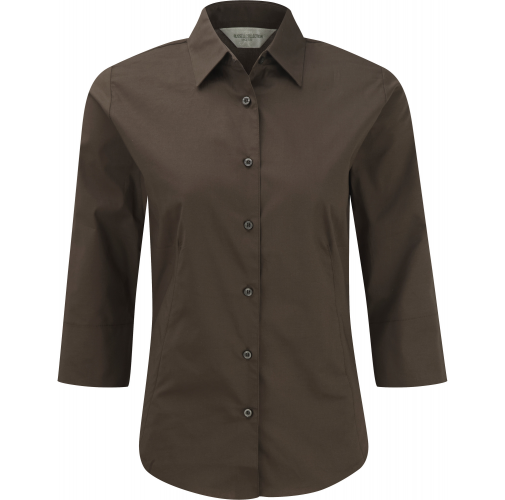 chocolate Camisa entallada mangas 3/4 mujer