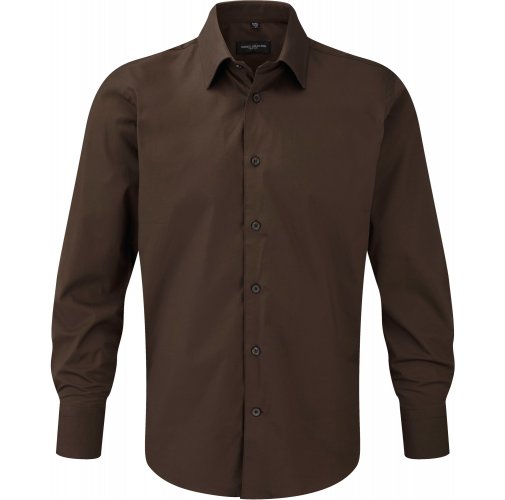 chocolate Camisa entallada manga larga hombre