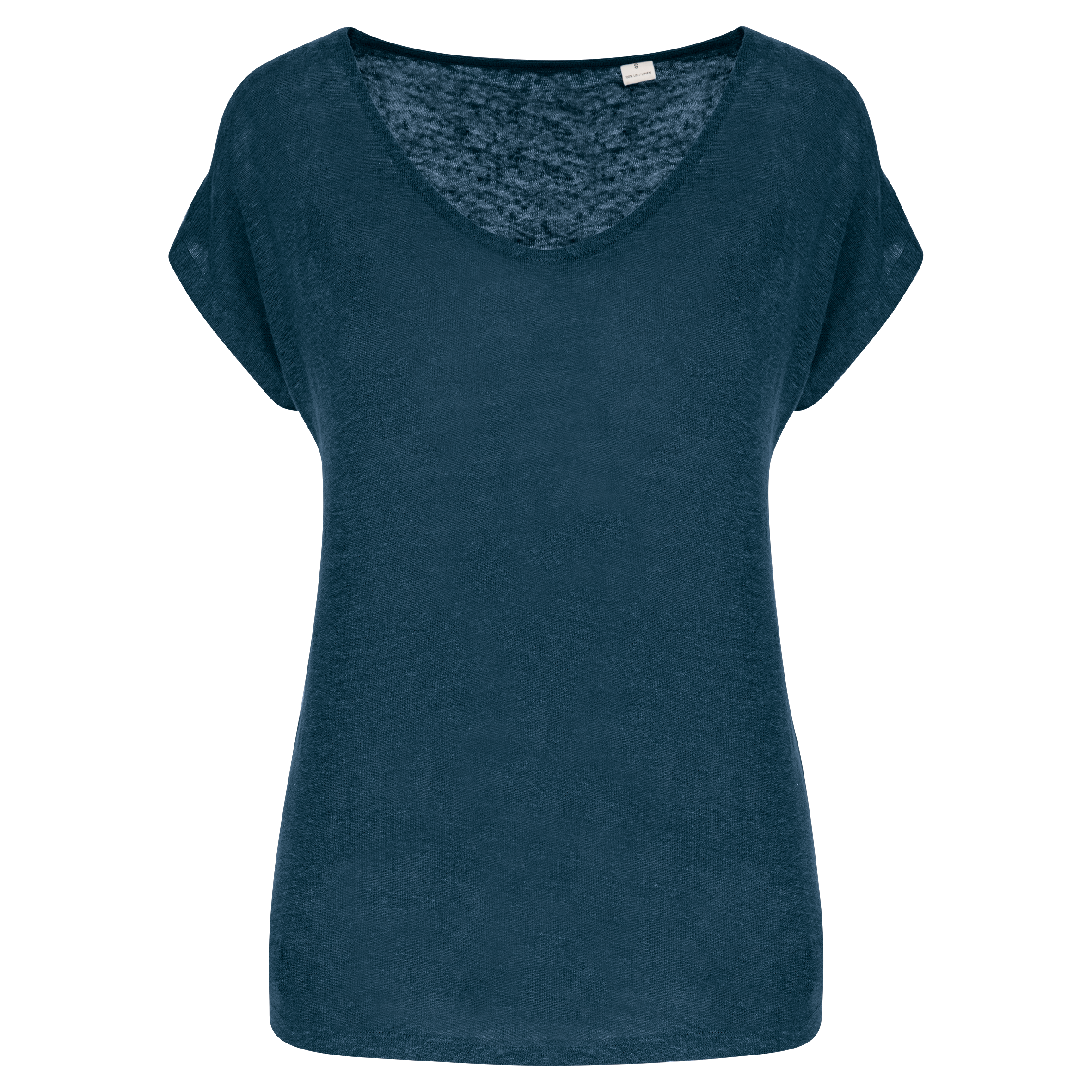 black Camiseta lino cuello redondo mujer