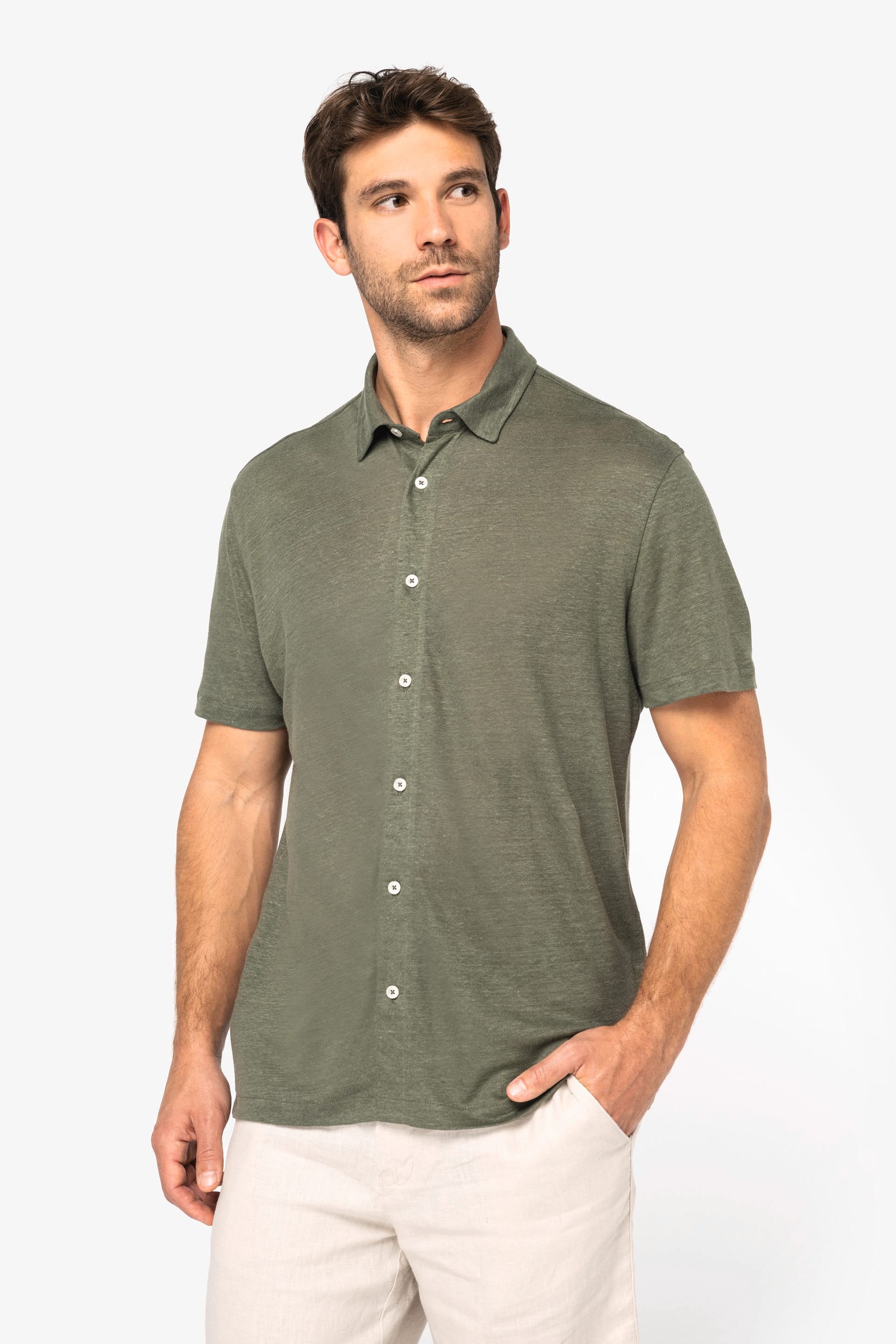 Camisa manga corta de lino hombre