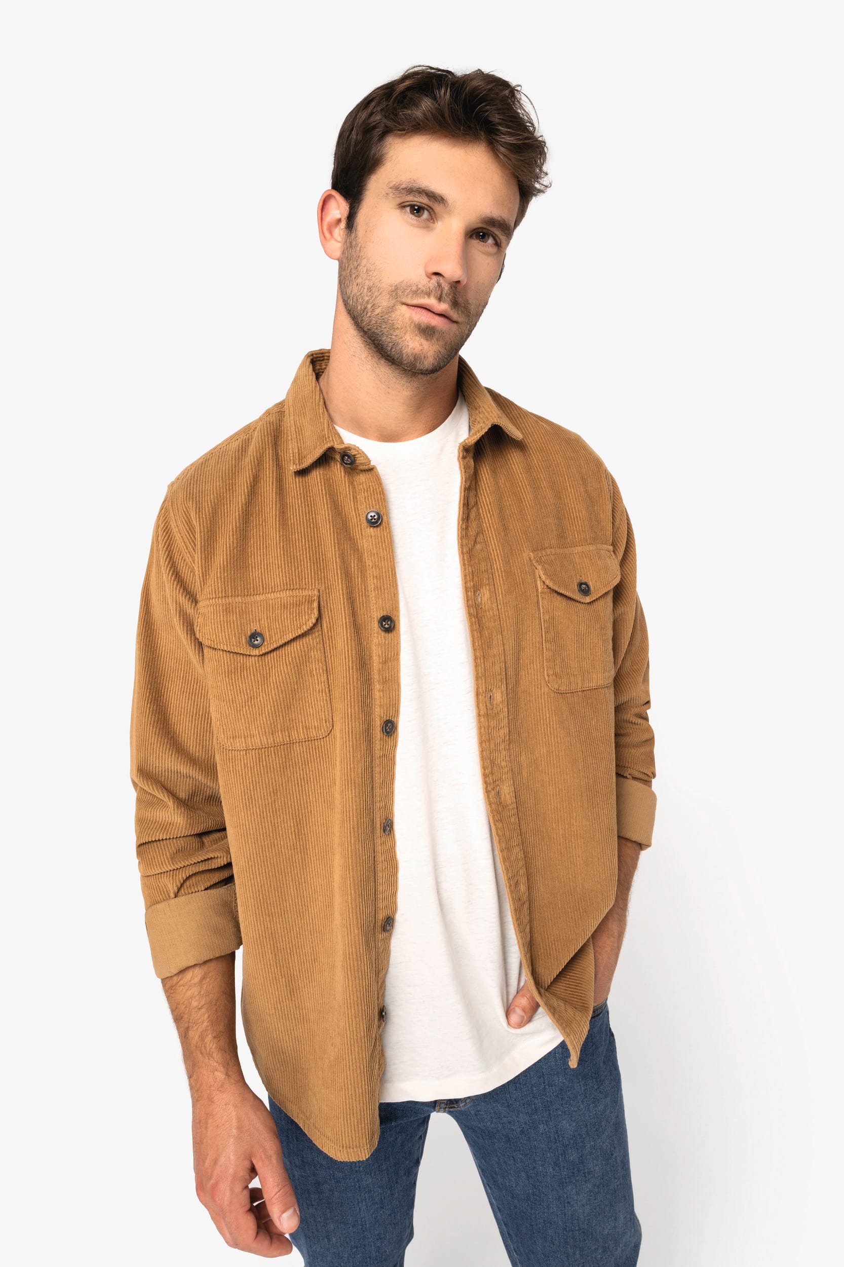 Sobrecamisa ecorresponsable efecto lavado de pana hombre