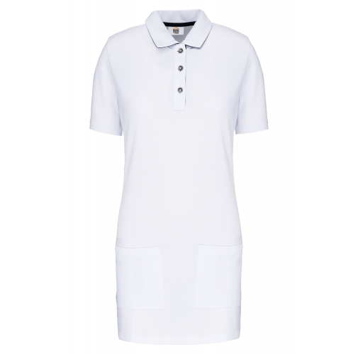 white / navy Polo largo manga corta mujer