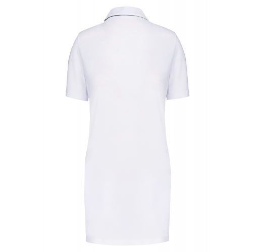 white / navy Polo largo manga corta mujer
