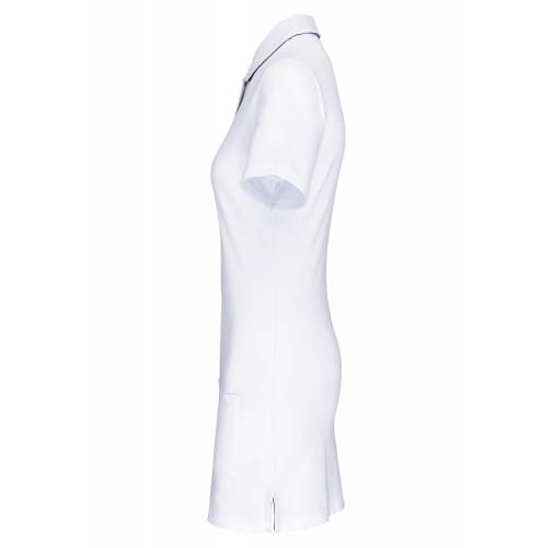 white / navy Polo largo manga corta mujer