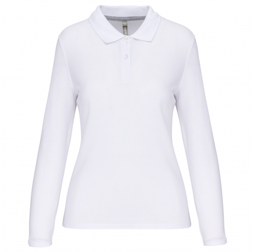 white Polo Antibacteriano manga larga mujer