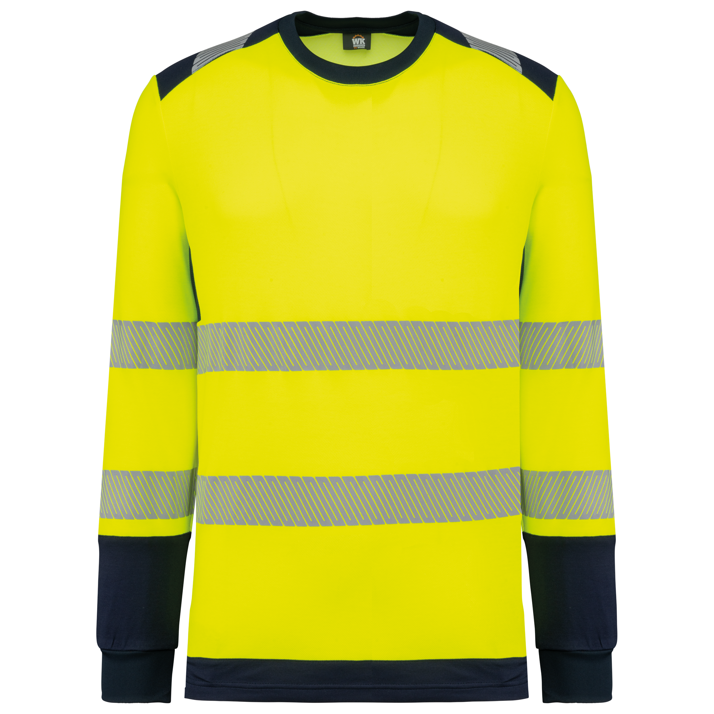 hi viz orange / navy Camiseta de seguridad reciclada cuello redondo manga larga unisex