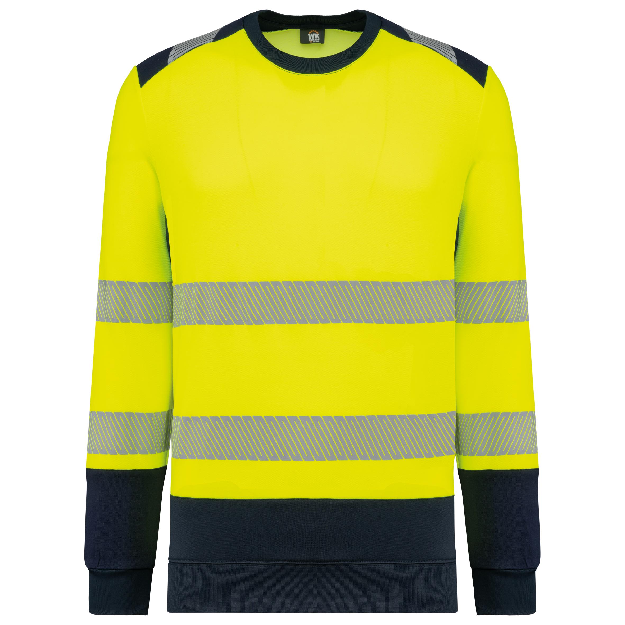 hi viz orange / navy Sudadera de seguridad reciclada cuello redondo unisex