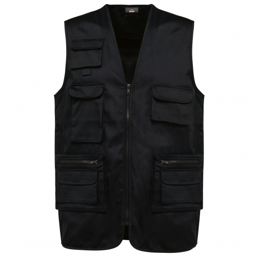black Chaleco polialgodón multibolsillos con forro - Unisex