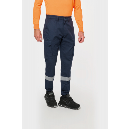 Pantalón cargo unisex con bajo elástico y tira reflectante