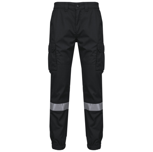 black Pantalón cargo unisex con bajo elástico y tira reflectante