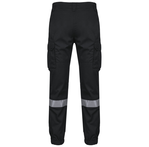 black Pantalón cargo unisex con bajo elástico y tira reflectante