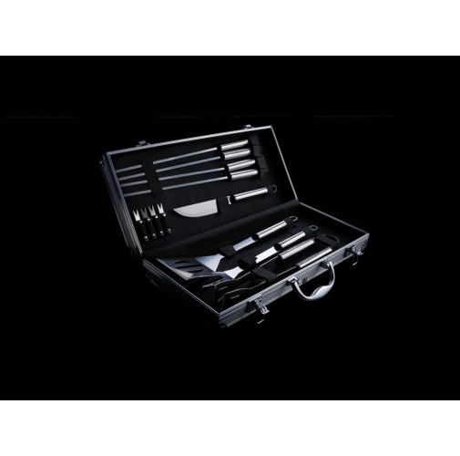 plata, negro Set Barbacoa 12 piezas en caja de aluminio