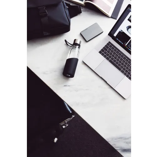 negro VINGA Botella de agaua de vidrio Lean