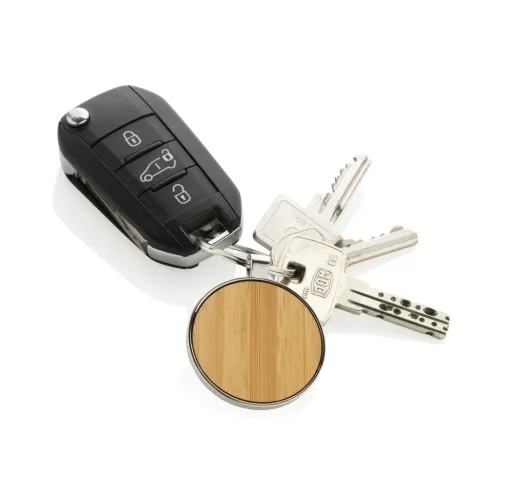 Llavero redondo de aleación de zinc reciclado RCS con bambú