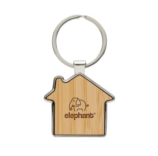 Llavero forma casa aleación de zinc reciclado RCS con bambú