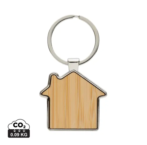 LLAVERO FORMA CASA ALEACIÓN DE ZINC RECICLADO RCS CON BAMBÚ