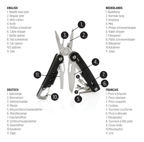 negro Multiherramienta Solid con mosquetón