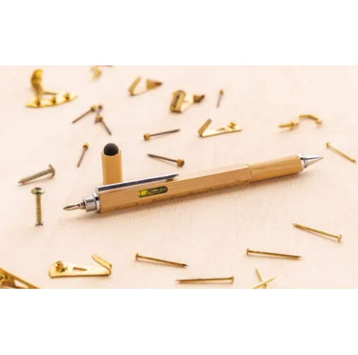 marron Bolígrafo de bambú 5 en 1