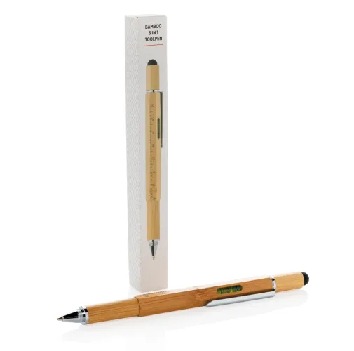 marron Bolígrafo de bambú 5 en 1