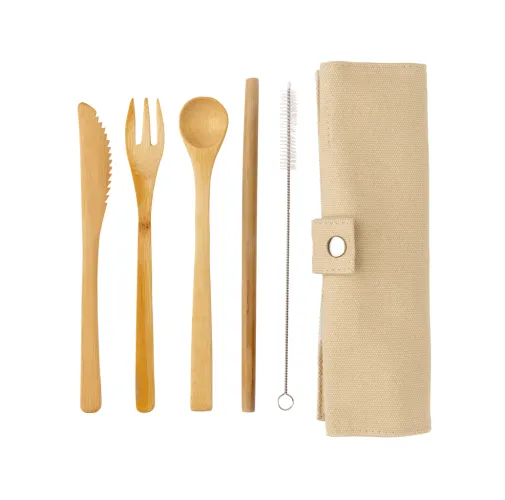 Juego de cubiertos reutilizables de bambú
