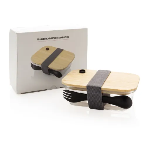 Fiambrera de vidrio con tapa de bambú
