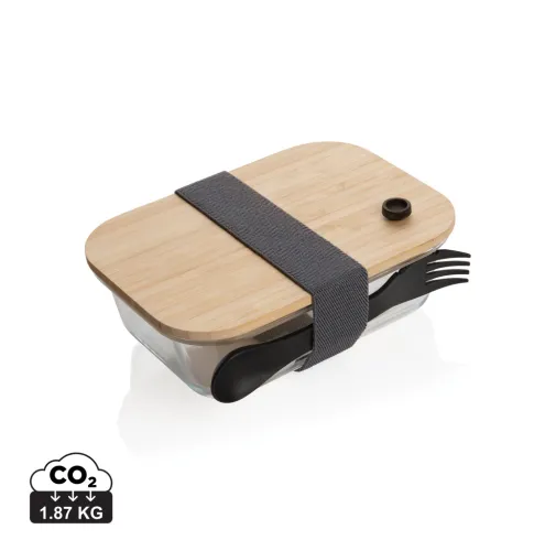 Fiambrera de vidrio con tapa de bambú