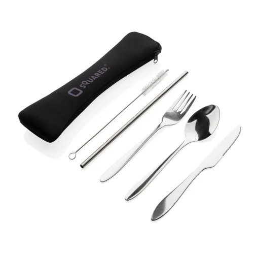 Set de cubiertos reutilizables acero inoxidable de 4 piezas