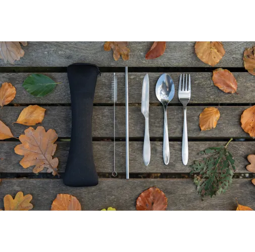 Set de cubiertos reutilizables acero inoxidable de 4 piezas