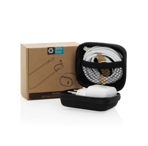 negro Set de carga 2 piezas Boost RCS PET reciclado 20W tipo C