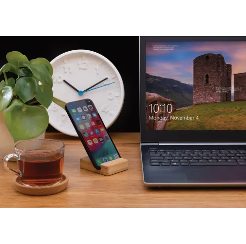 Soporte de bambú para teléfono