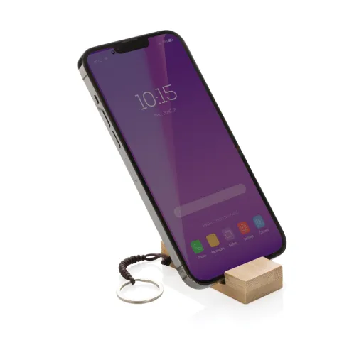Soporte para teléfono con llavero de bambú Standkey