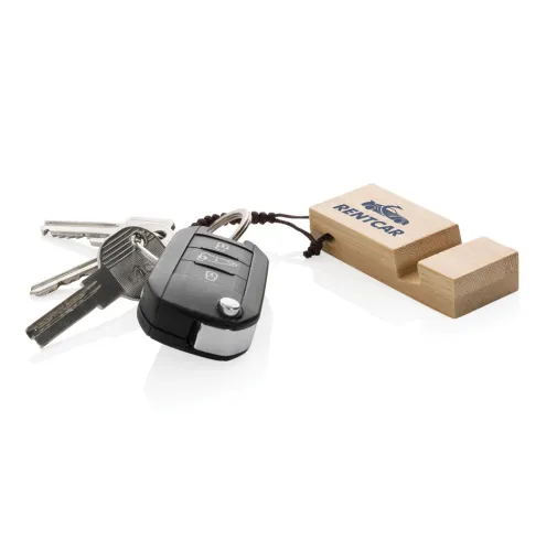 Soporte para teléfono con llavero de bambú Standkey